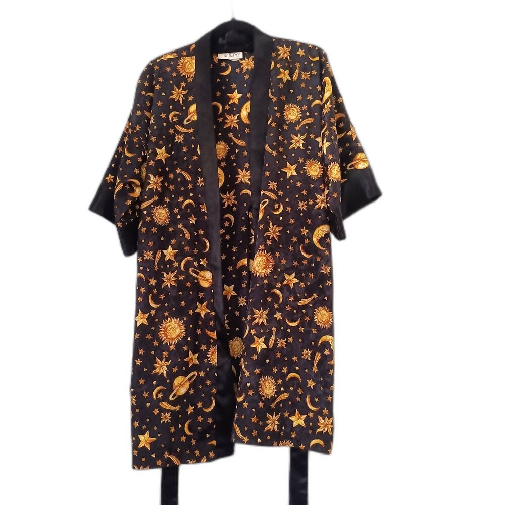 VTG 90s Whimsigoth Celestial Satin Robe Sun Moon Star -The Icing Women's M Gold